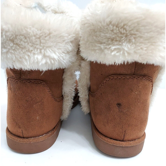 Boots Size 8 1/3 M SO Suede Ankle Boot Womens Winter Brown Faux Fur Lined Flats - Picture 3 of 5